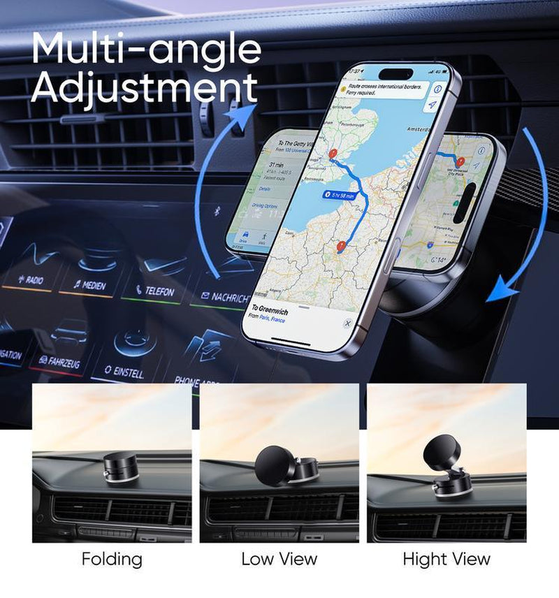 Experience Ultimate Convenience with the Adjustable Magnetic Phone Holder Stand - Foldable and Strong Suction Cup for Cars!